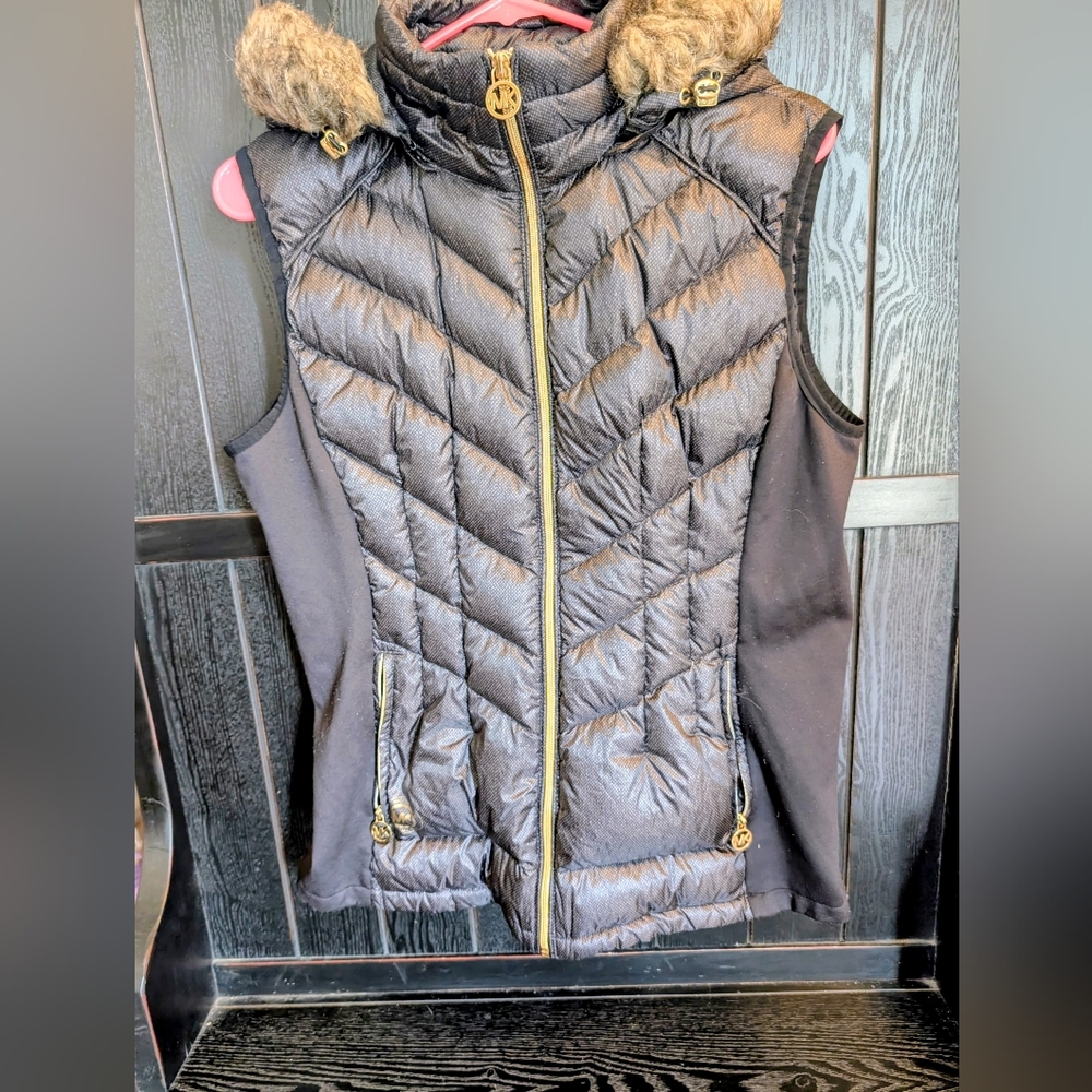 Women's Michael Kors Faux Fur Trim Hooded Vest Large